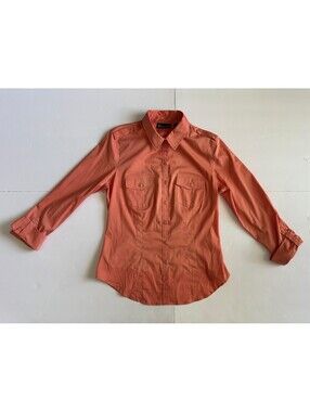 NWT 7th Avenue NY&C Coral Utility Shirt Military Button Down Pocket Epaulet FLAW